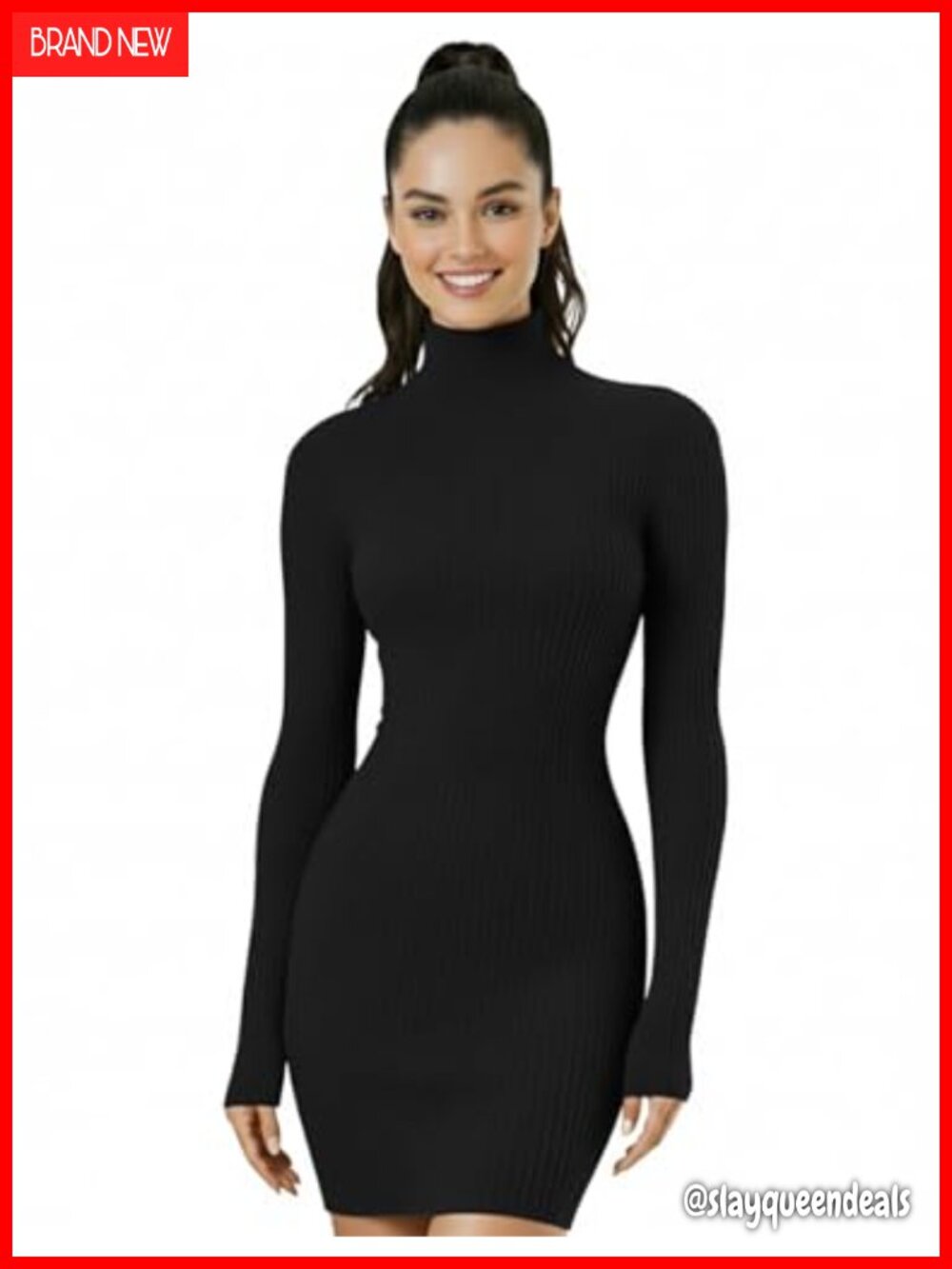 Turtleneck Long Sleeve Bodycon Mini Sweater Dress Ribbed Knit